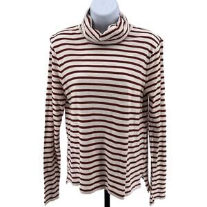 Madewell Shirt Orange/White Womens Sz M Striped Turtle Neck Long Sleeve Top